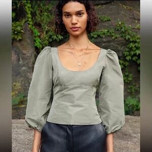 Aritzia Wilfred "Serenade" Taffeta Dry Basil Green Blouse Size Small
